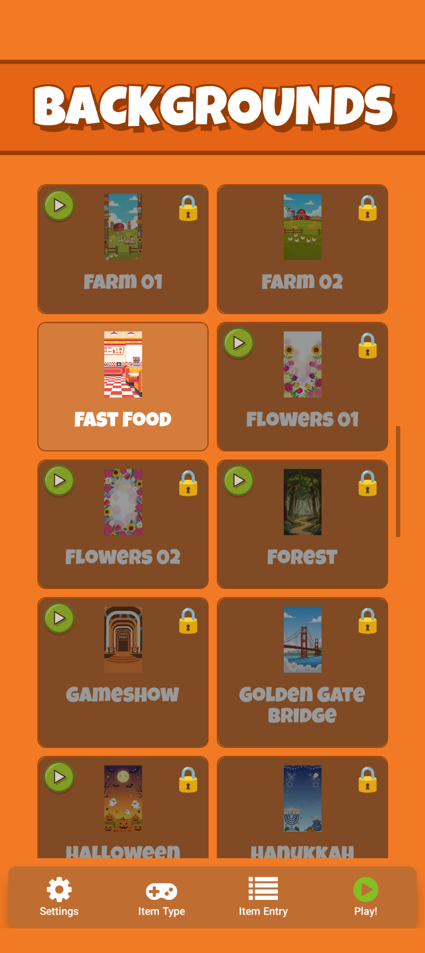 Background selection screen